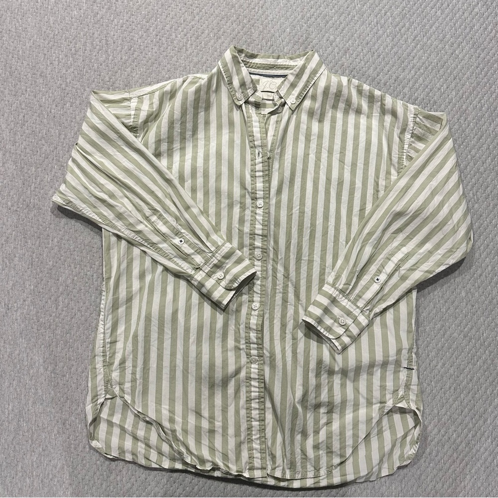 J.Crew Pistachio Bold Stripe Relaxed Fit Poplin Shirt
